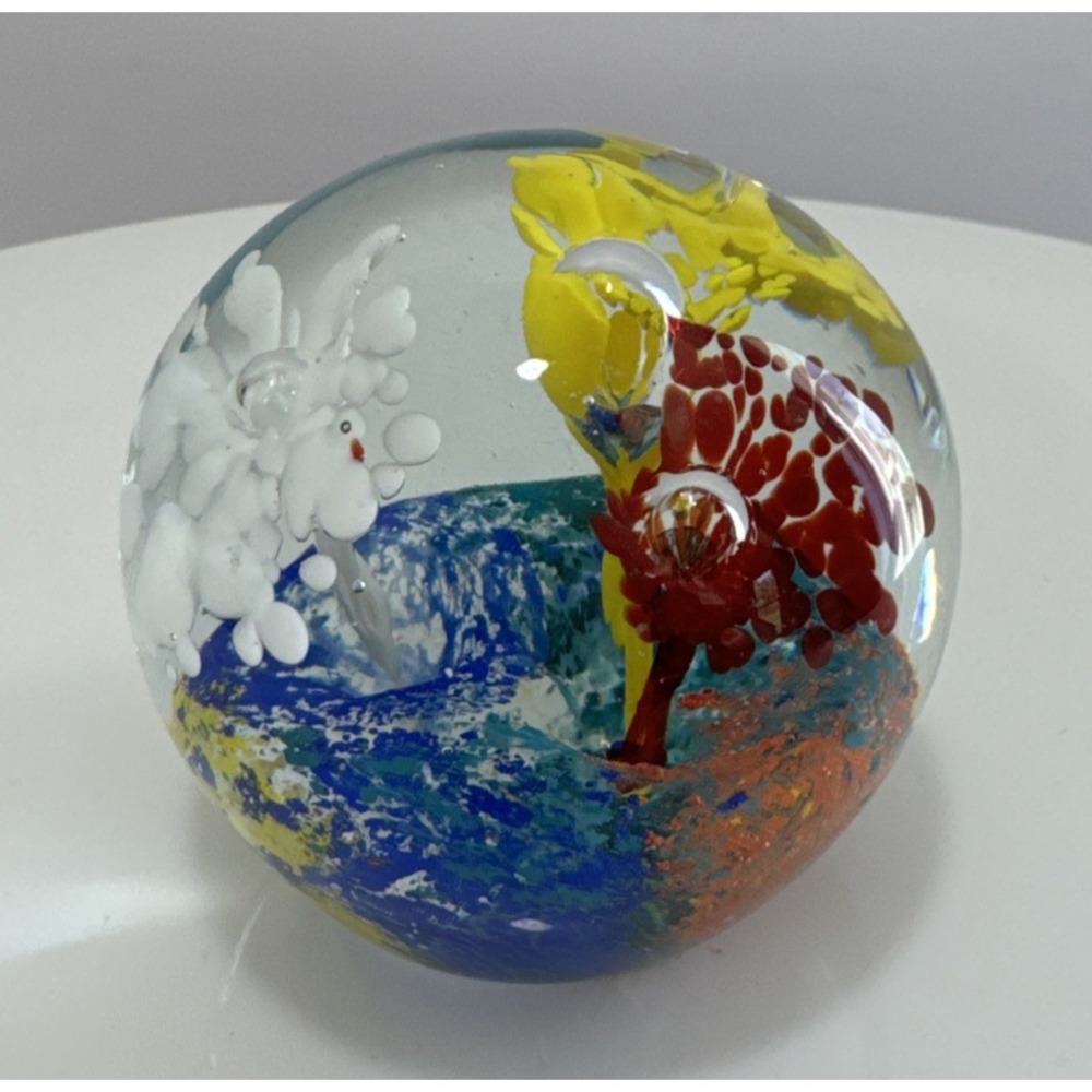 Studio Hand Blown Art Glass Paperweight Ocean Coral Reef Desk Shelf Styling 2.5"